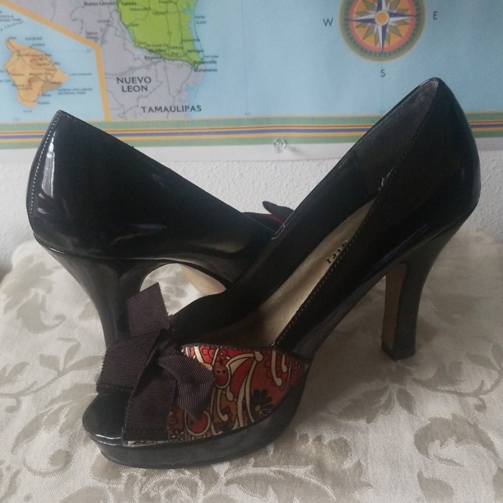 Madden Girl Brown Red Patient Leather Peep Toe